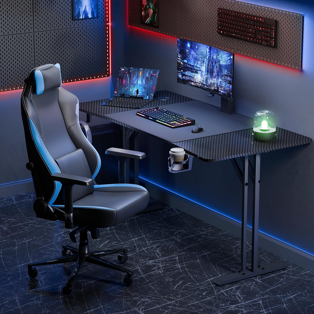 HLONONE Gaming Tisch 140 x 70cm, Ergonomischer Computertisch Gaming Schreibtisch