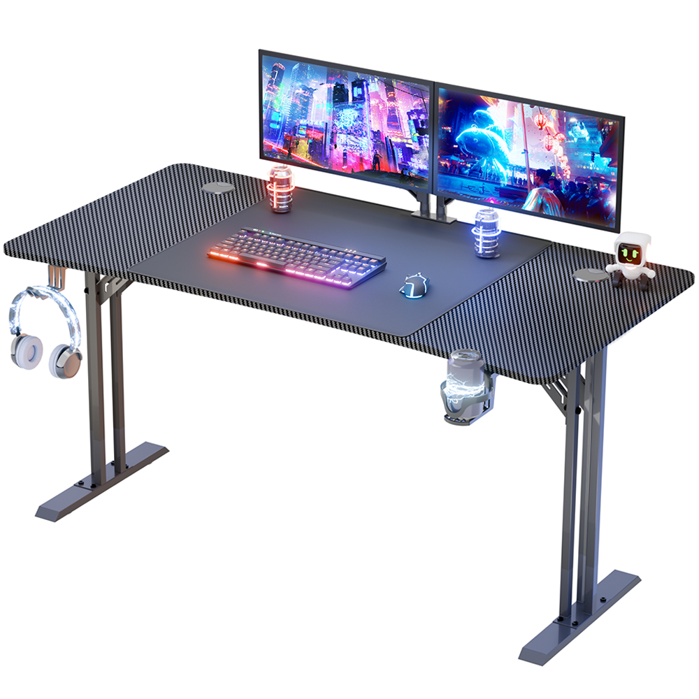 HLONONE Gaming Tisch 140 x 70cm, Ergonomischer Computertisch Gaming Schreibtisch