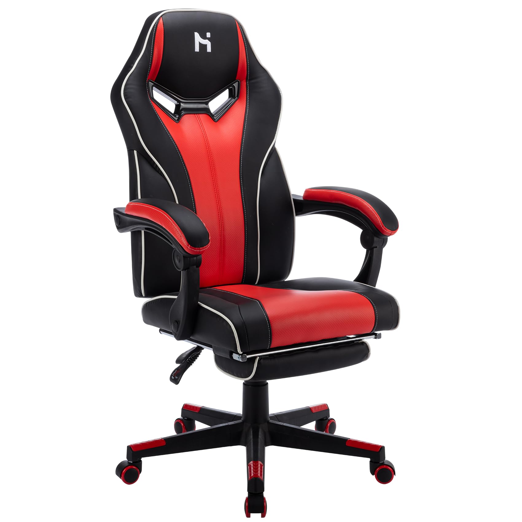 HLDIRECT Gaming Chair with Footrest, 360°Swivel Computer Office Chair, Red