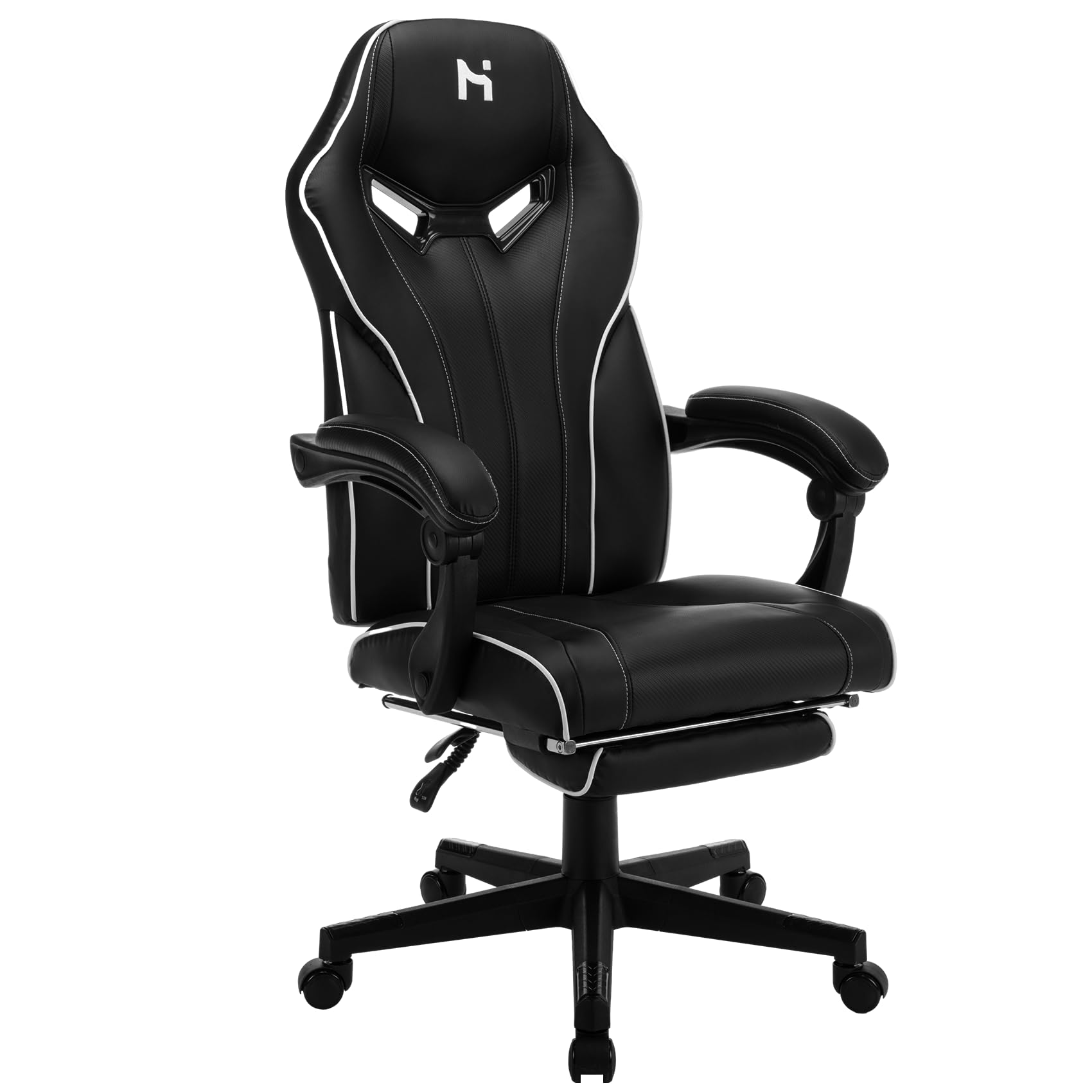 HLDIRECT Adjustable Gaming Chair with Footrest, 360°Swivel Computer Office Chair, Black