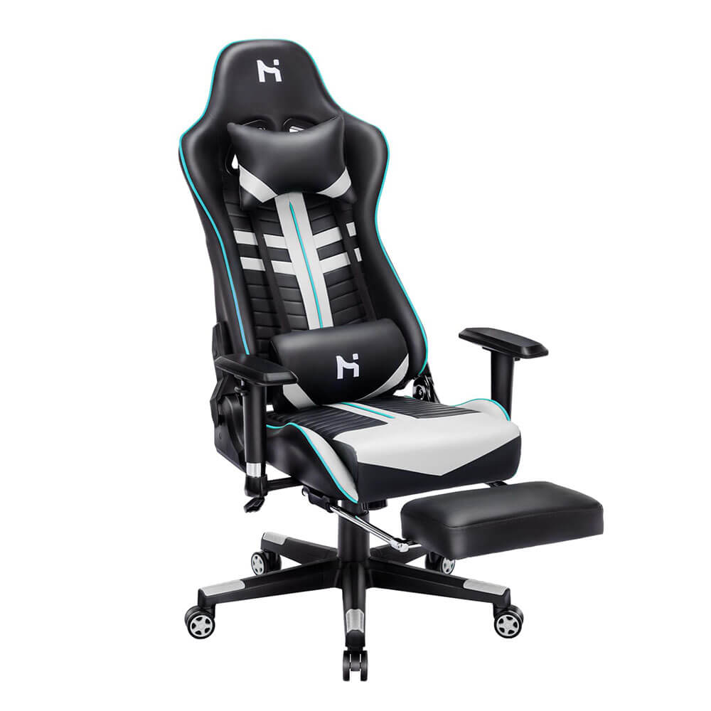 HLDIRECT Gaming Chair with footrest, 90-165°Backrest Adjustable Computer Chair, Black & White