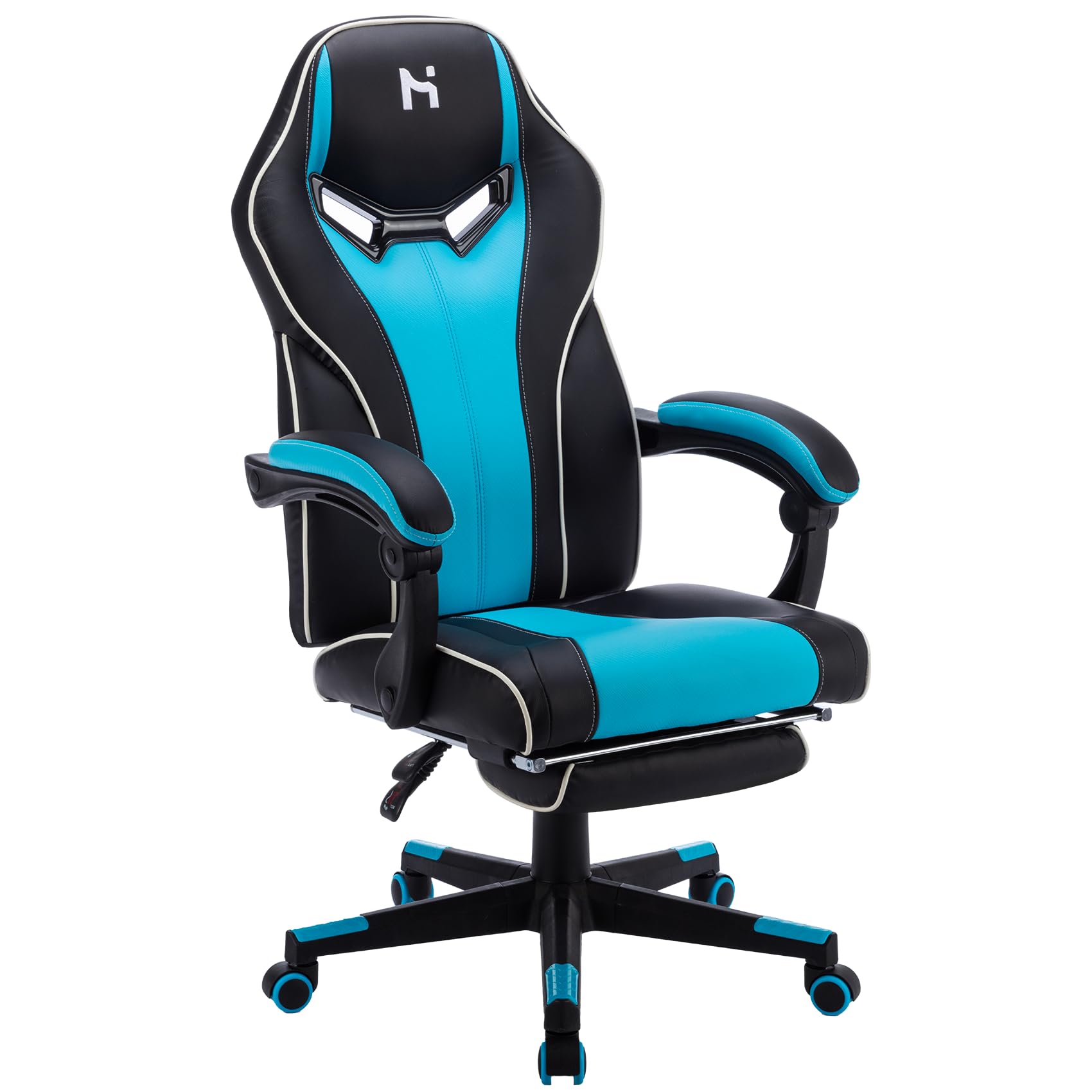 HLDIRECT Gaming Chair with Footrest, 360°Swivel Computer Office Chair, Blue