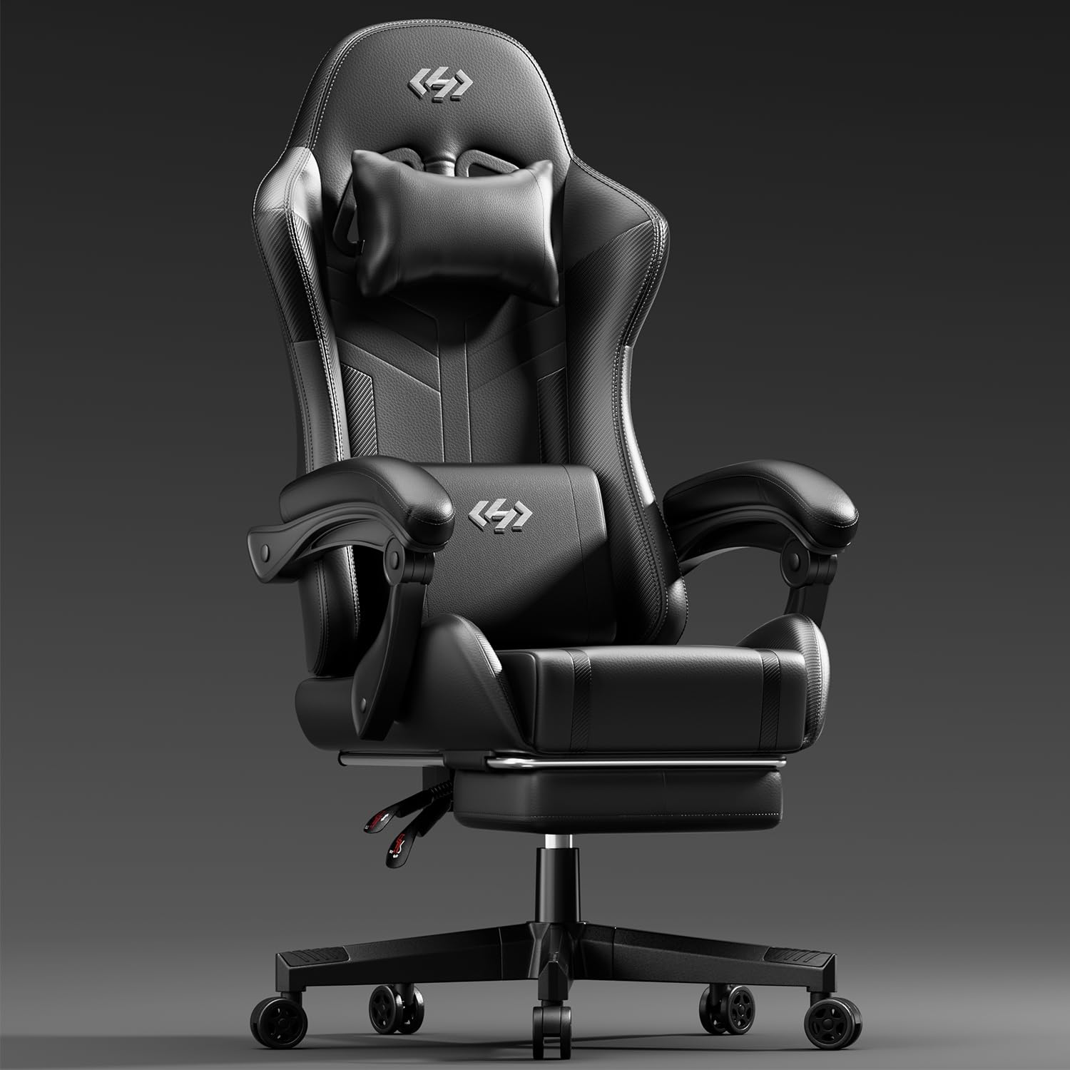 HLDIRECT Gaming Chair with Pocket Spring Cushion, Video Game Chair, Gaming Computer Chair, Ergonomic Chairs for Adults with Headrest and Lumbar Support, Swivel PU Leather Office Chair, Black