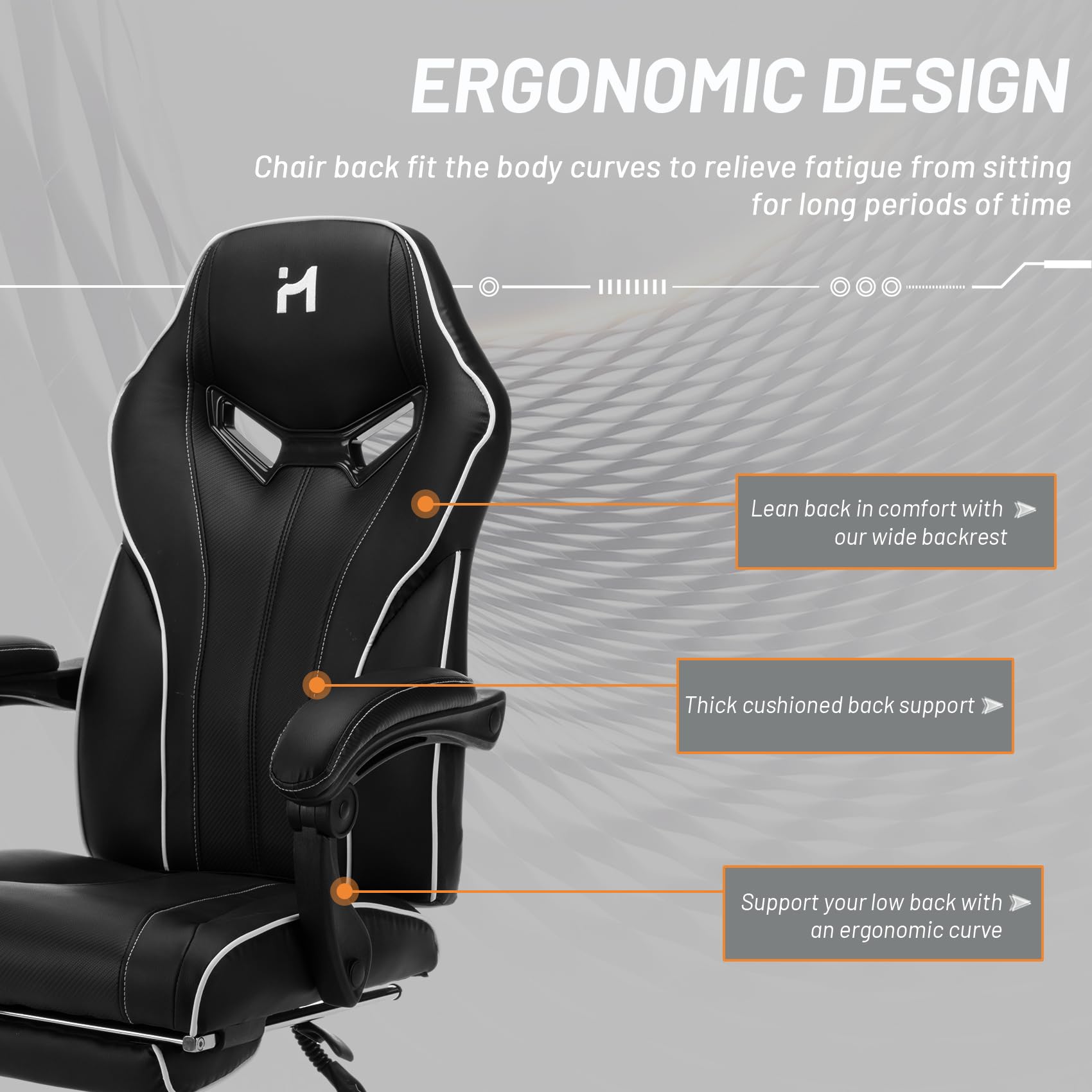 HLDIRECT Adjustable Gaming Chair with Footrest, 360°Swivel Computer Office Chair, Black