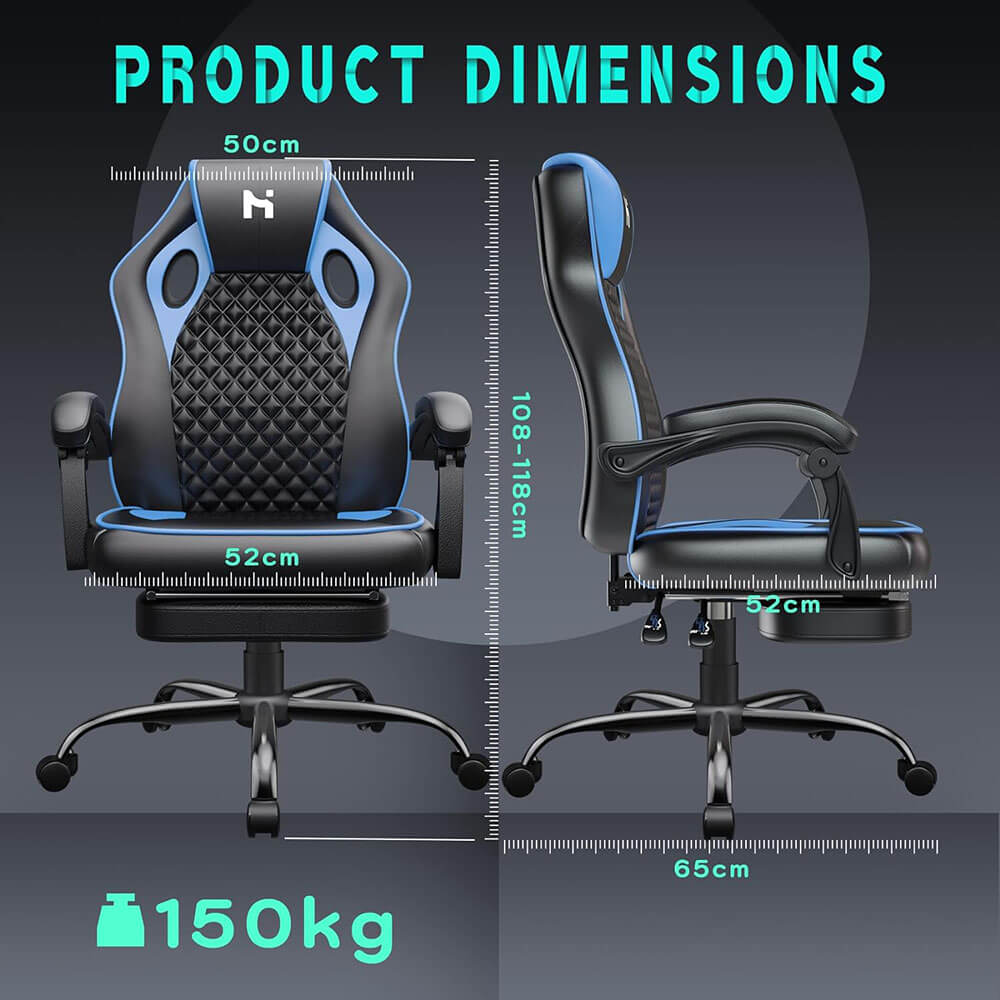 HLDIRECT Gaming Chair with footrest Black-Blue