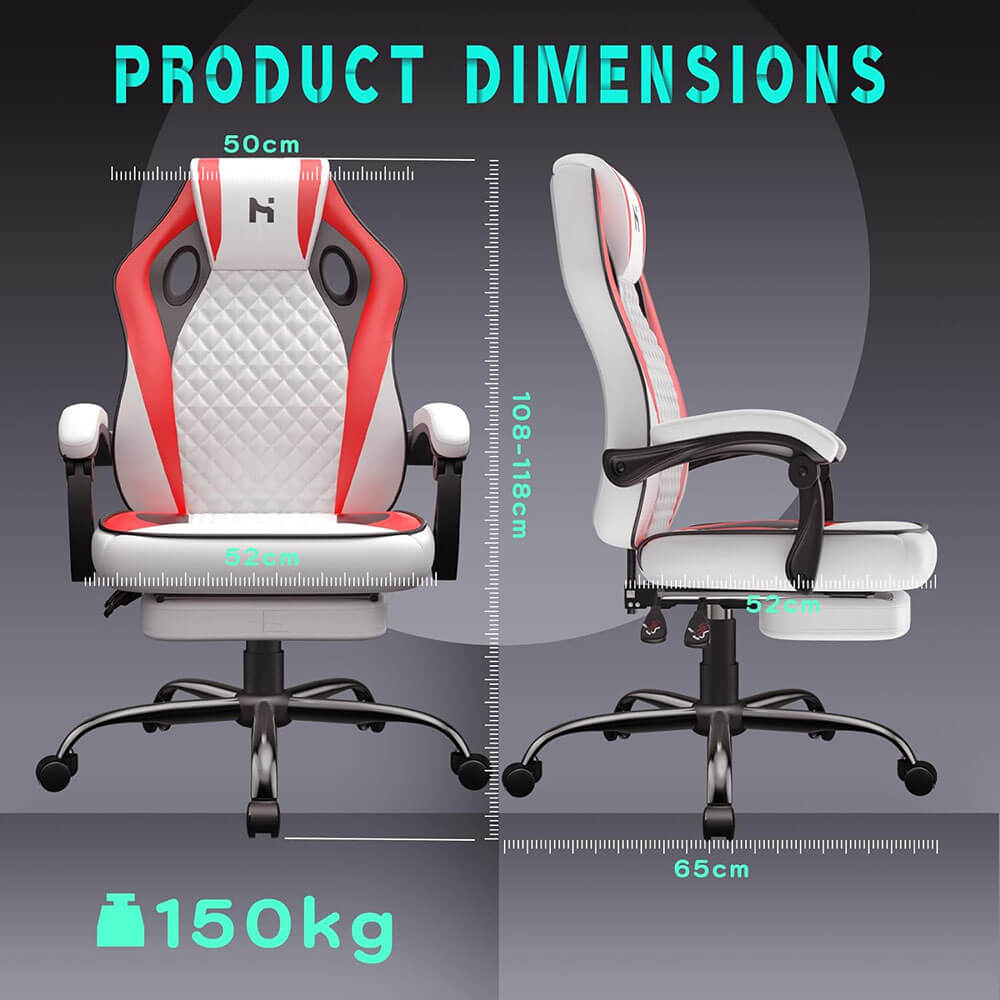 HLDIRECT Gaming Chair with footrest White-Red