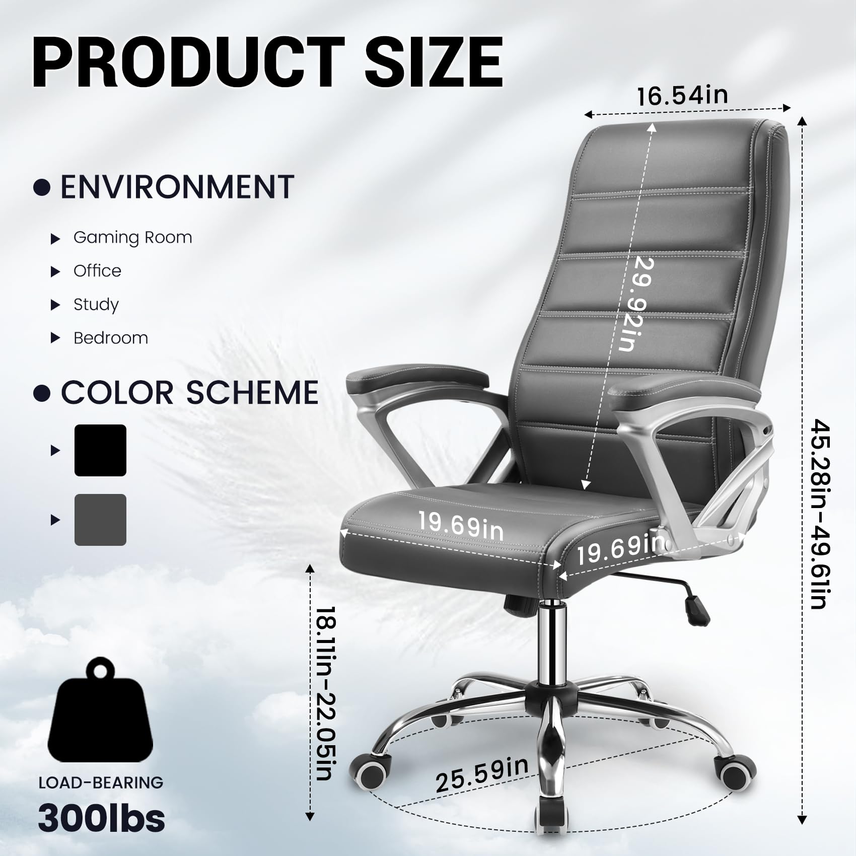 HLDIRECT Grey Ergonomic Office Chair for Adults