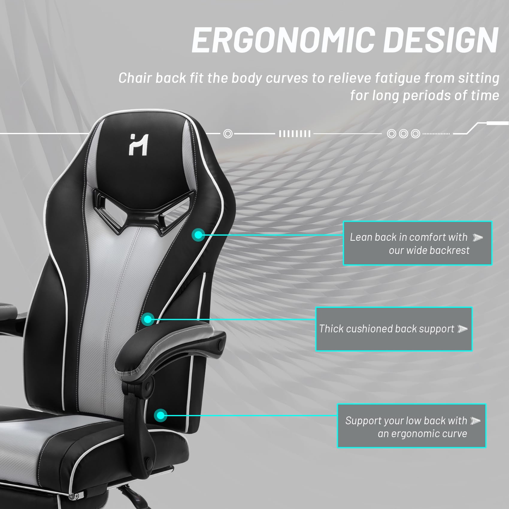 HLDIRECT Gaming Chair, PC Video Game Chair with PU Leather, Grey