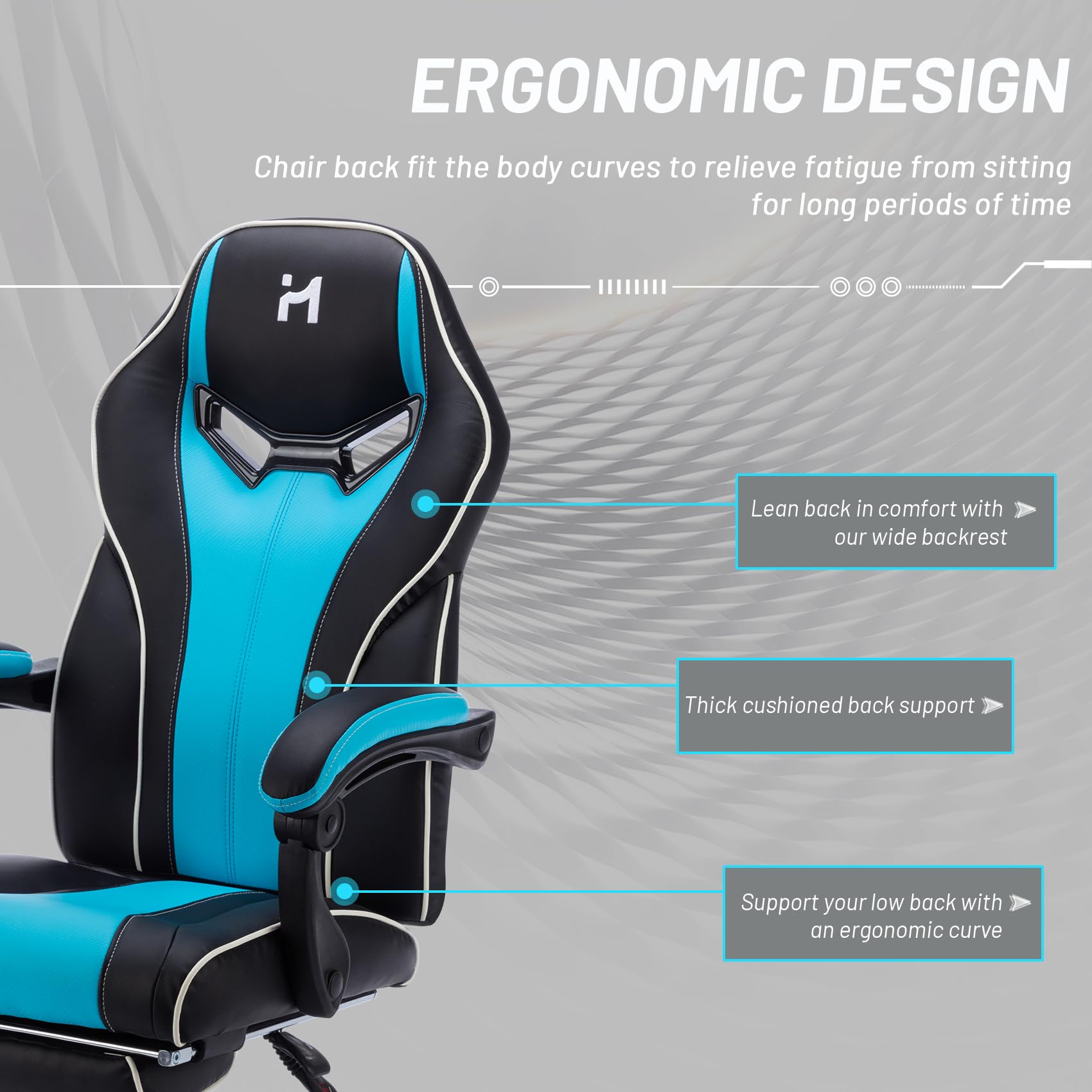 HLDIRECT Gaming Chair with Footrest, 360°Swivel Computer Office Chair, Blue