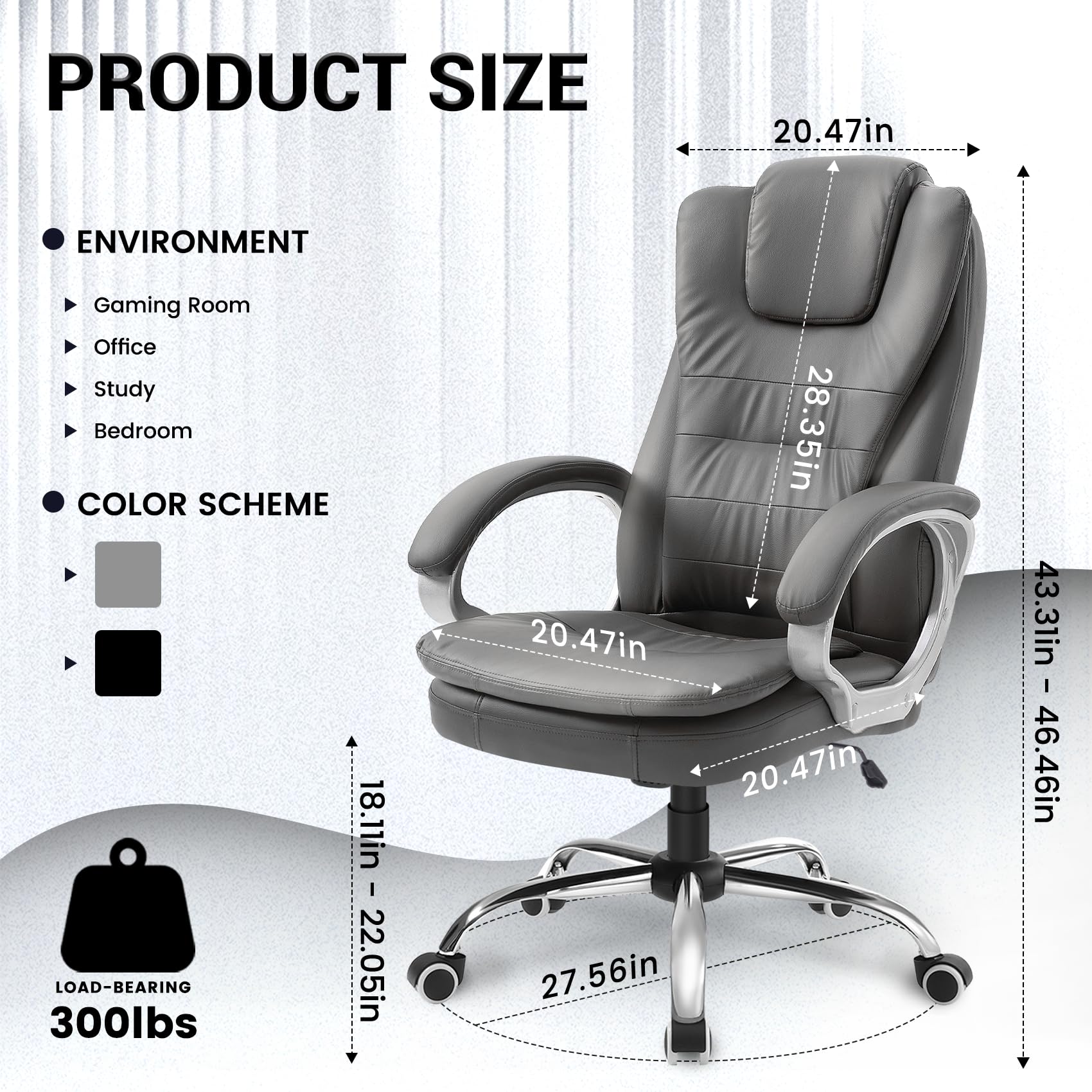 HLDIRECT Grey Swivel PU Leather Office Chair