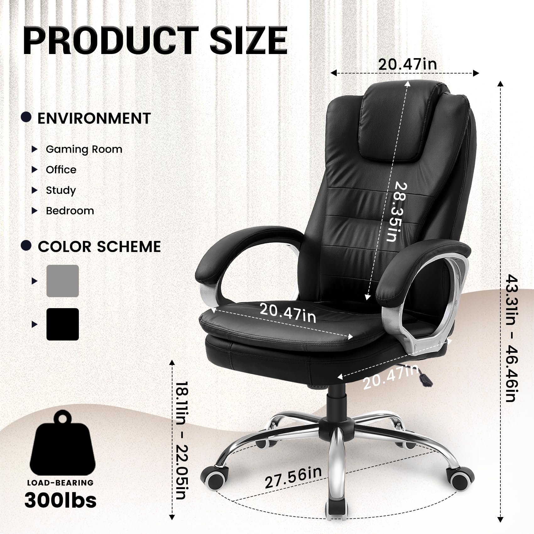 HLDIRECT Ergonomic Swivel PU Leather Office Chair