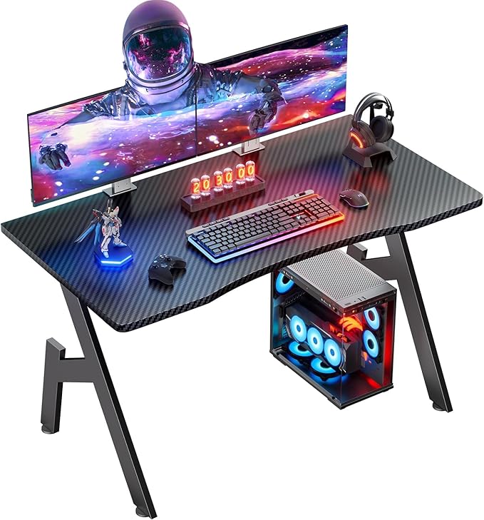 HLDIRECT 32 Inch Gaming Desk with Carbon Fibre Surface- A Shaped Gamer Desk Computer Workstation Home Office Ergonomic PC Desk Simple Gaming Table Home Office Desks