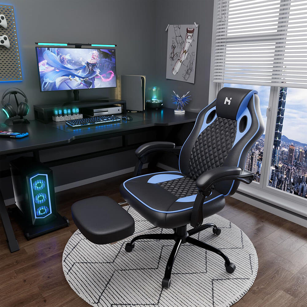 HLDIRECT Gaming Chair with footrest Black-Blue