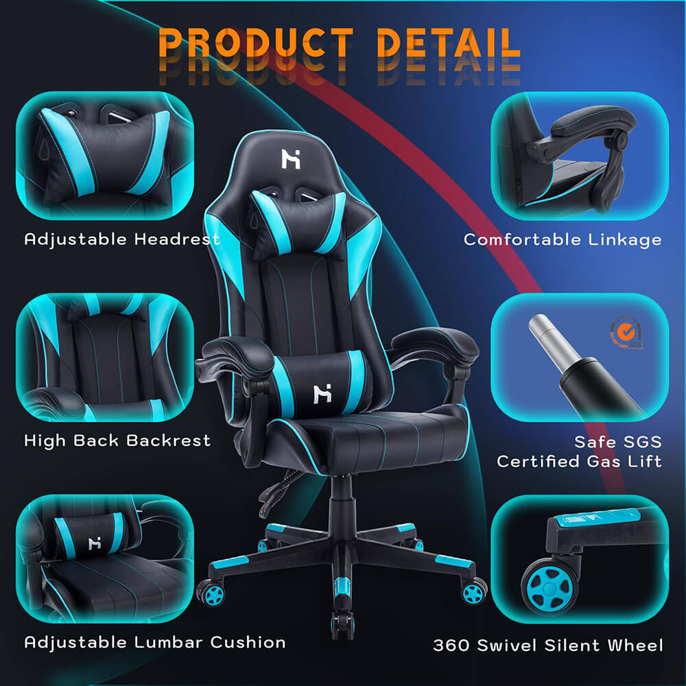 HLDIRECT Gaming Chair Adjustable Height Chair with Headrest Lumbar Support