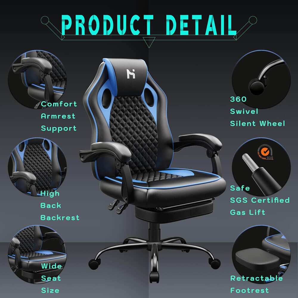 HLDIRECT Gaming Chair with footrest Black-Blue