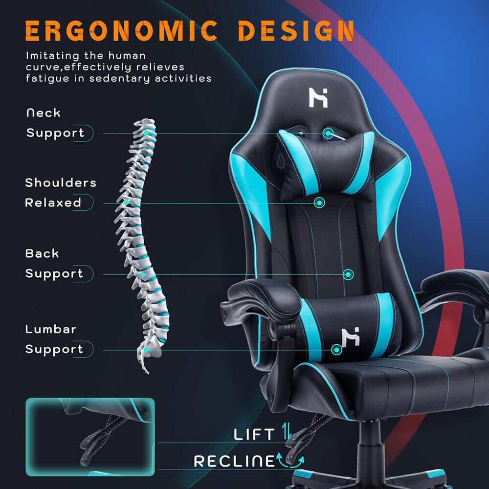 HLDIRECT Gaming Chair Adjustable Height Chair with Headrest Lumbar Support