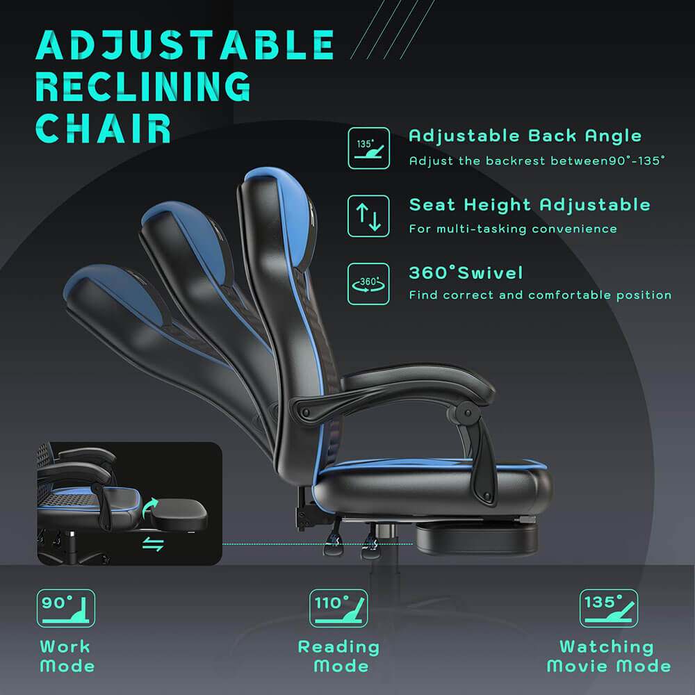 HLDIRECT Gaming Chair with footrest Black-Blue