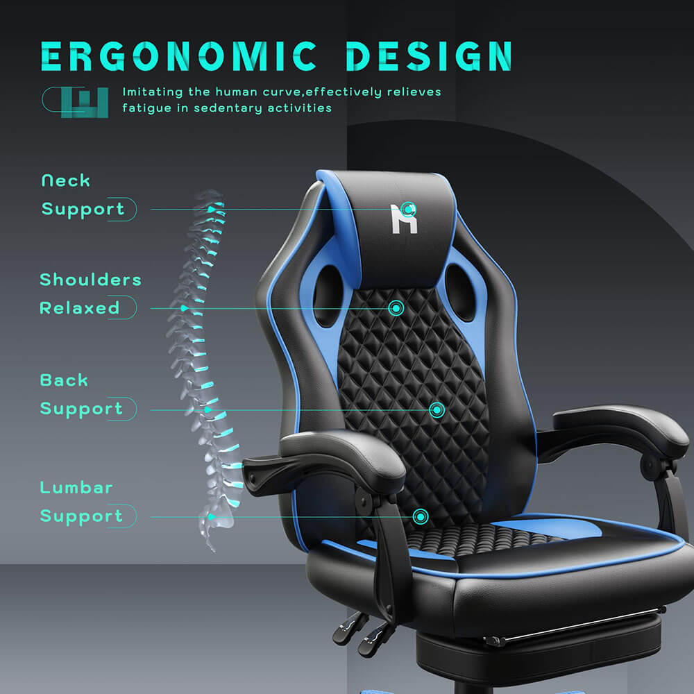 HLDIRECT Gaming Chair with footrest Black-Blue