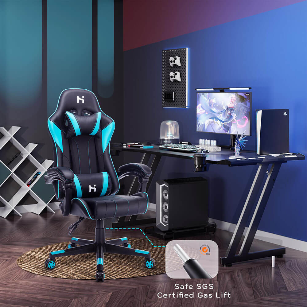 HLDIRECT Gaming Chair Adjustable Height Chair with Headrest Lumbar Support