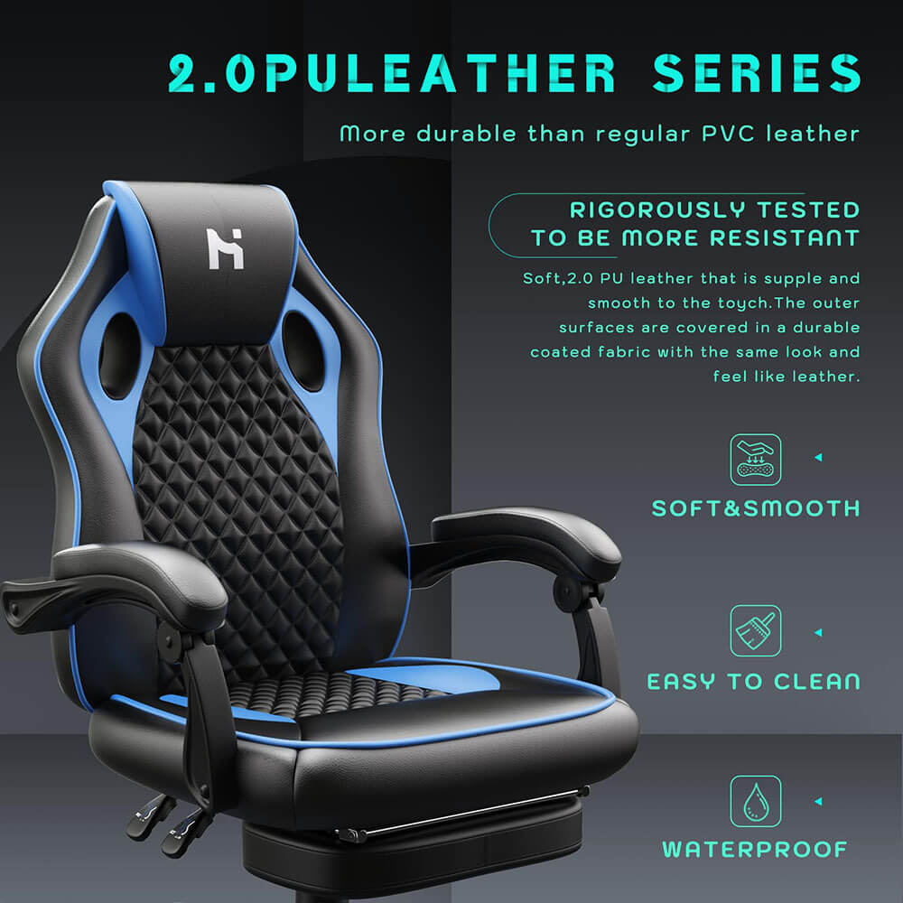 HLDIRECT Gaming Chair with footrest Black-Blue