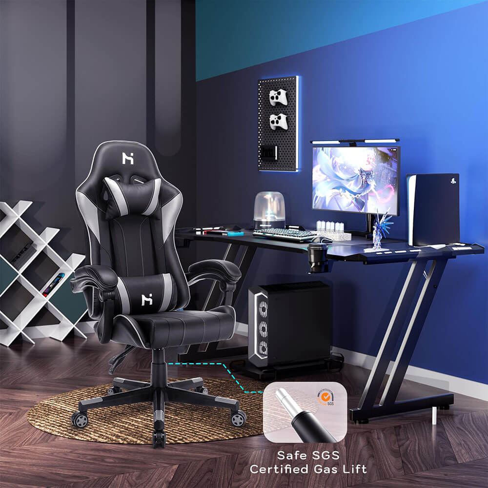 HLDIRECT Ergonomic Gaming Chair with Headrest Lumbar Support, Black & Grey