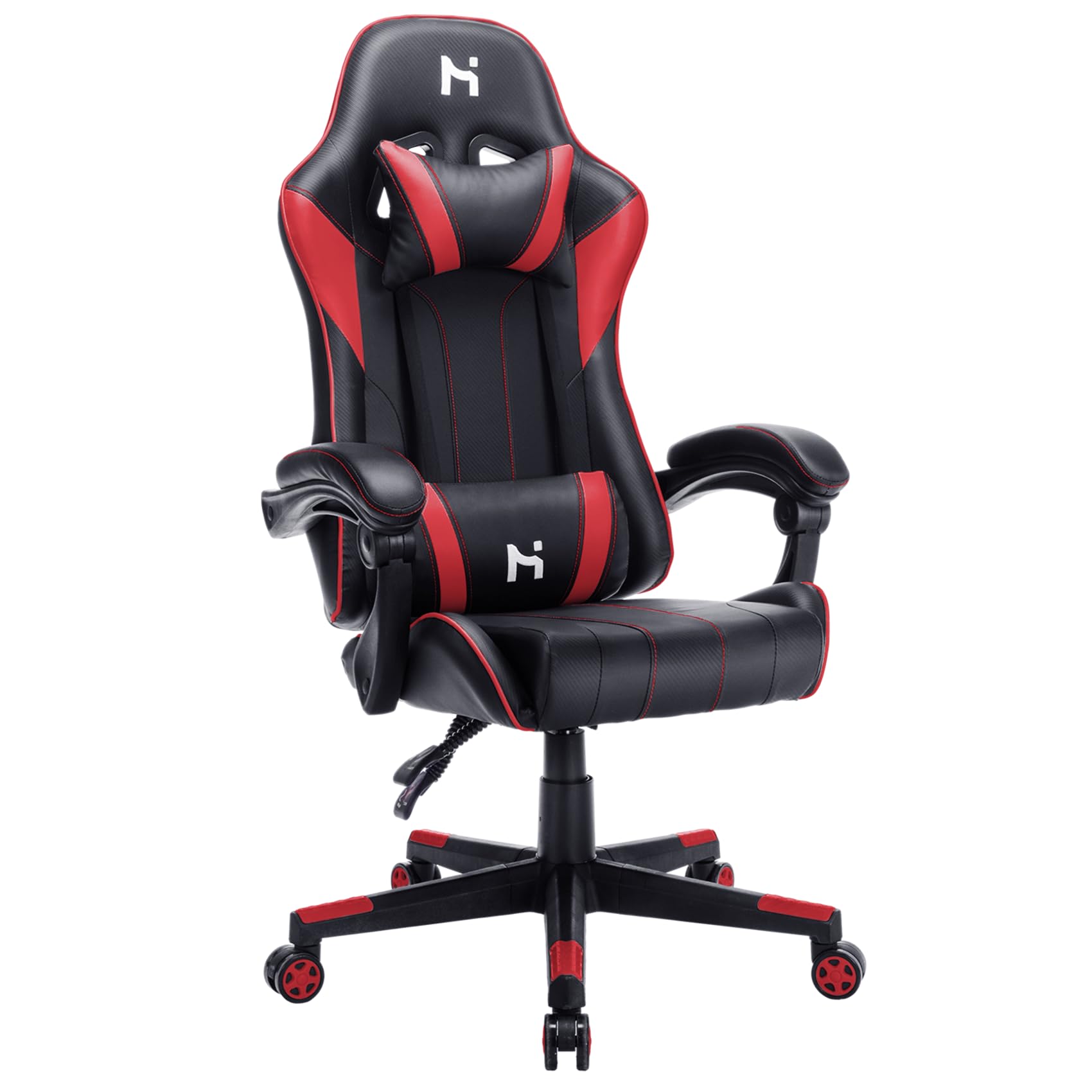 HLDIRECT Gaming Chair with Headrest and Lumbar Support, Black & Red