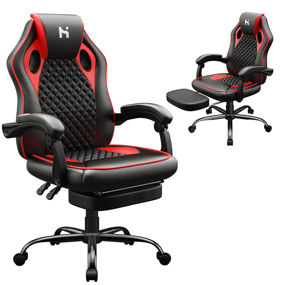 HLDIRECT Gaming Chair with footrest Black-Red