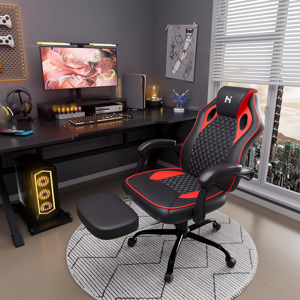 HLDIRECT Gaming Chair with footrest Black-Red