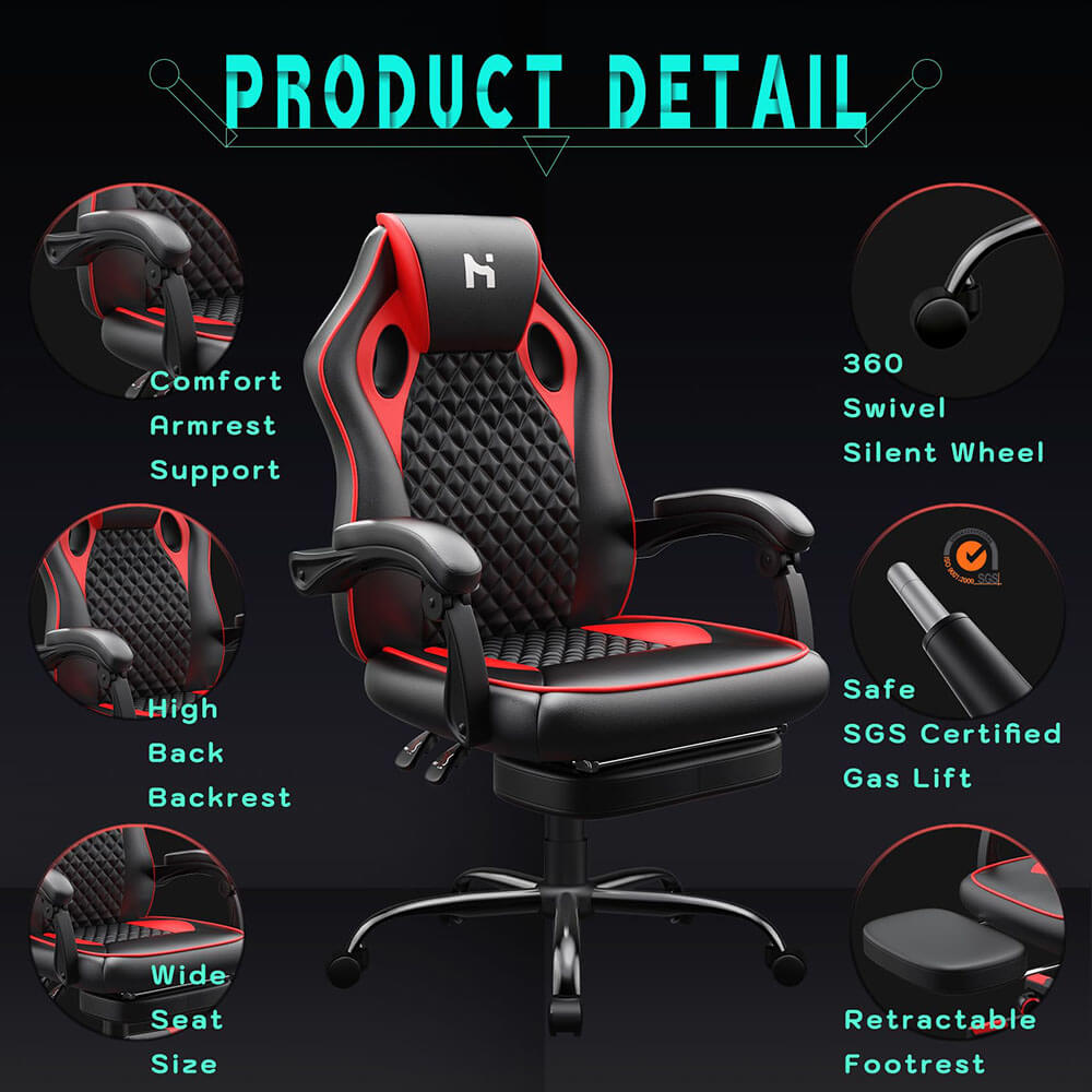 HLDIRECT Gaming Chair with footrest Black-Red