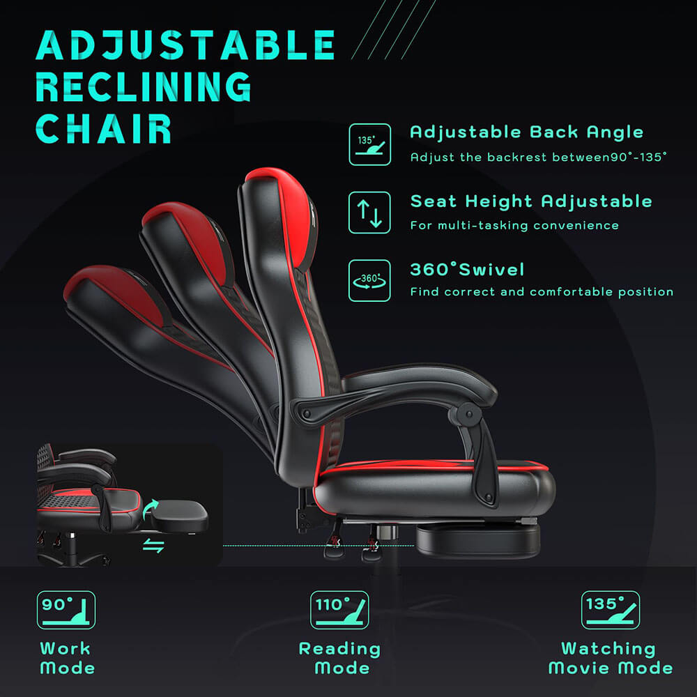 HLDIRECT Gaming Chair with footrest Black-Red