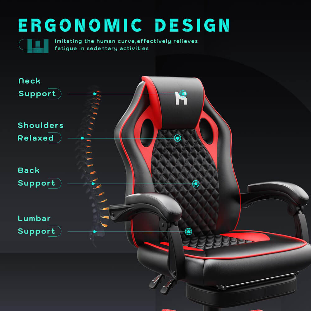 HLDIRECT Gaming Chair with footrest Black-Red