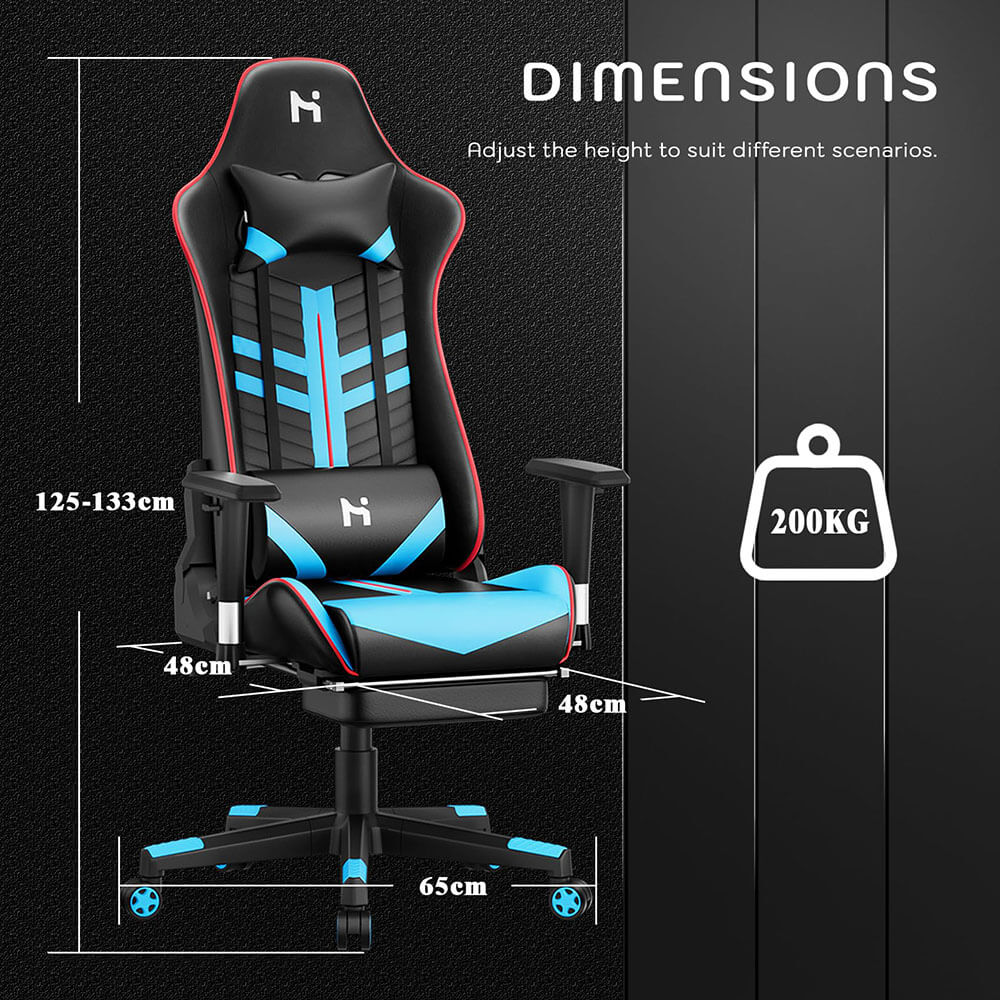 HLDIRECT Gaming Chair with Footrest, Height Adjustable and Swivel Ergonomic Office Chair, Black & Blue