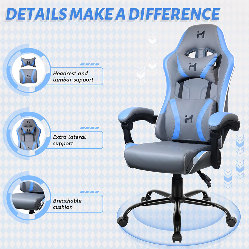 HLDIRECT Gaming Chair for Adults, Height-Adjustable Computer Chair Grey