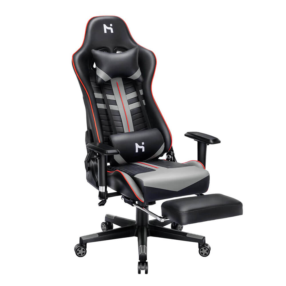 HLDIRECT Gaming Chair with footrest, 90-165°Backrest Adjustable Computer Chair, Black & Grey