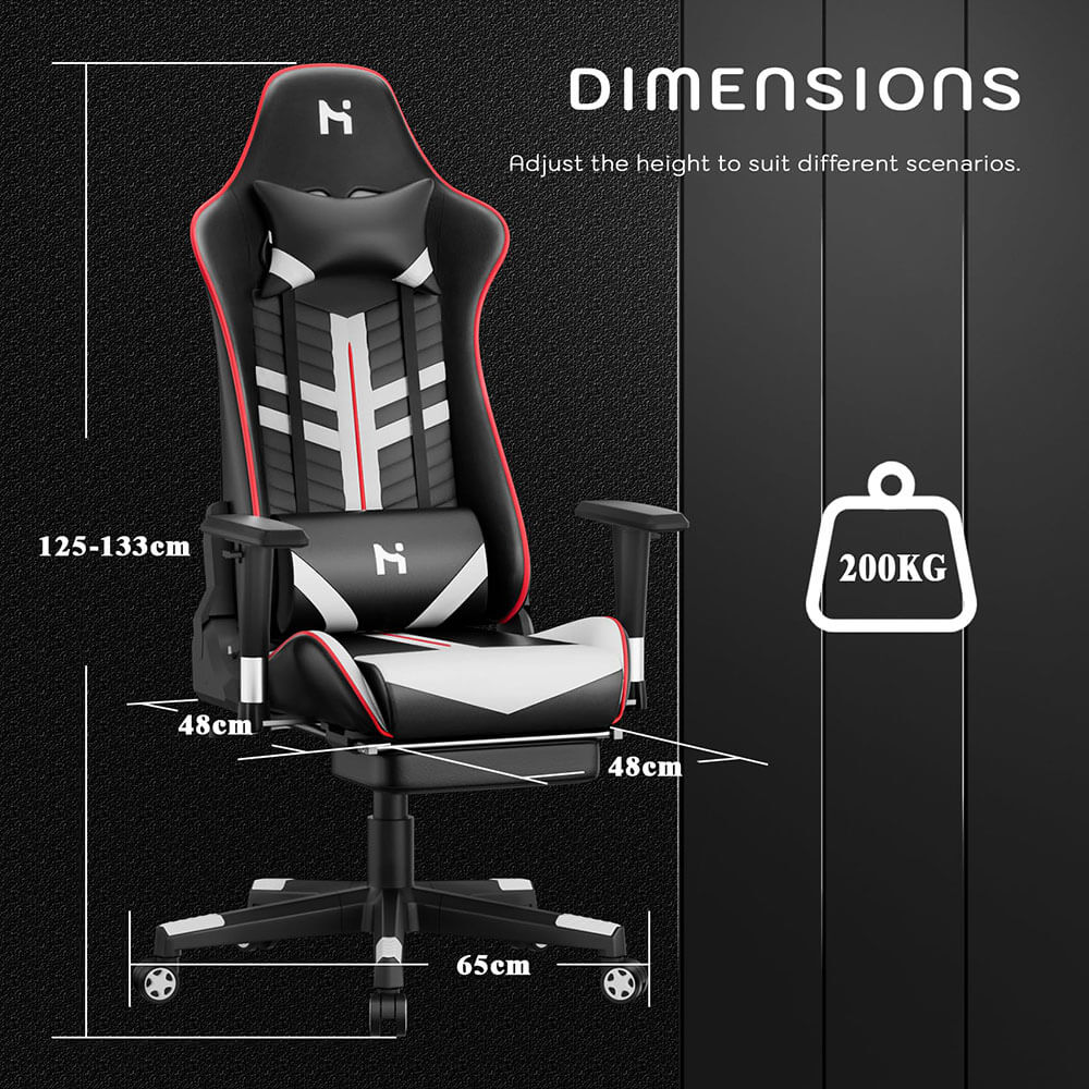 HLDIRECT Gaming Chair with footrest, 90-165°Backrest Adjustable Computer Chair, Black & Grey