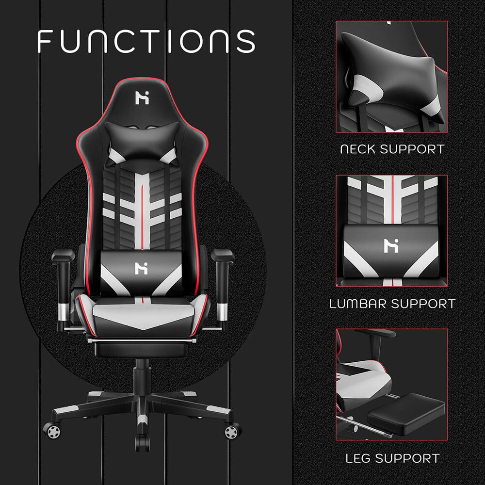 HLDIRECT Gaming Chair with footrest, 90-165°Backrest Adjustable Computer Chair, Black & Grey