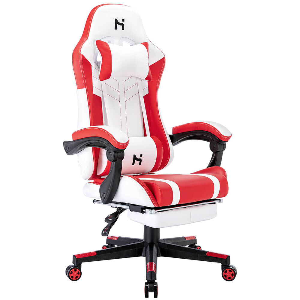 HLDIRECT Swivel PU Leather Office Chair Gaming Chair, White & Red