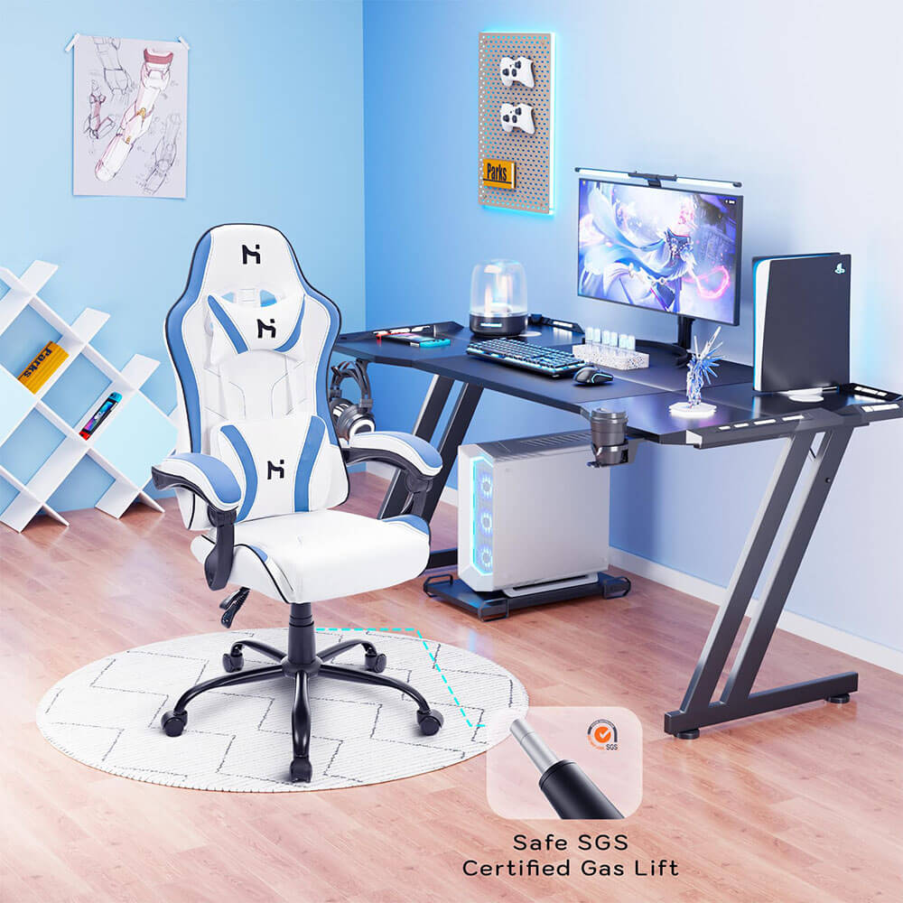 HLDIRECT Blue Gaming Chair, Office Chair with Headrest and Lumbar Support