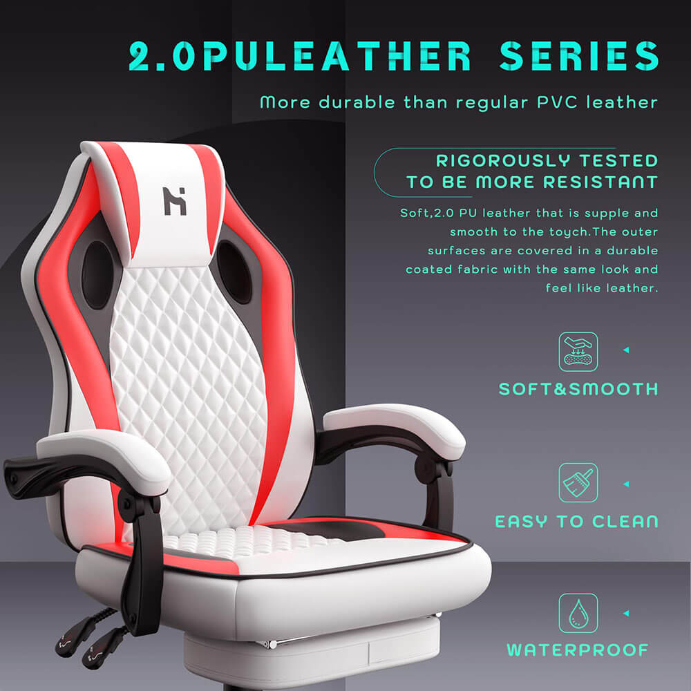 HLDIRECT Gaming Chair with footrest White-Red